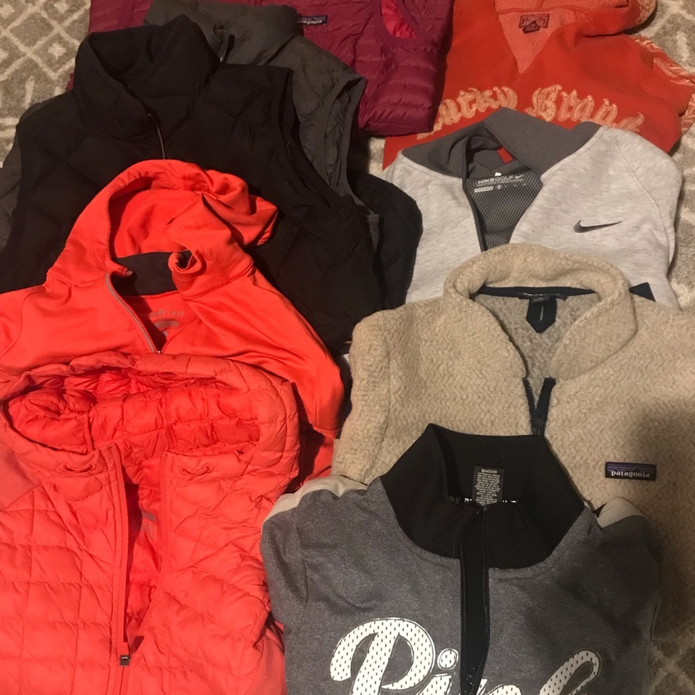 Sweatshirts and vests.